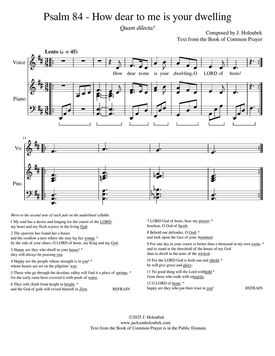Psalm 84 BCP - for cantor with congregational refrain Piano, Vocal scores gallery preview page 1