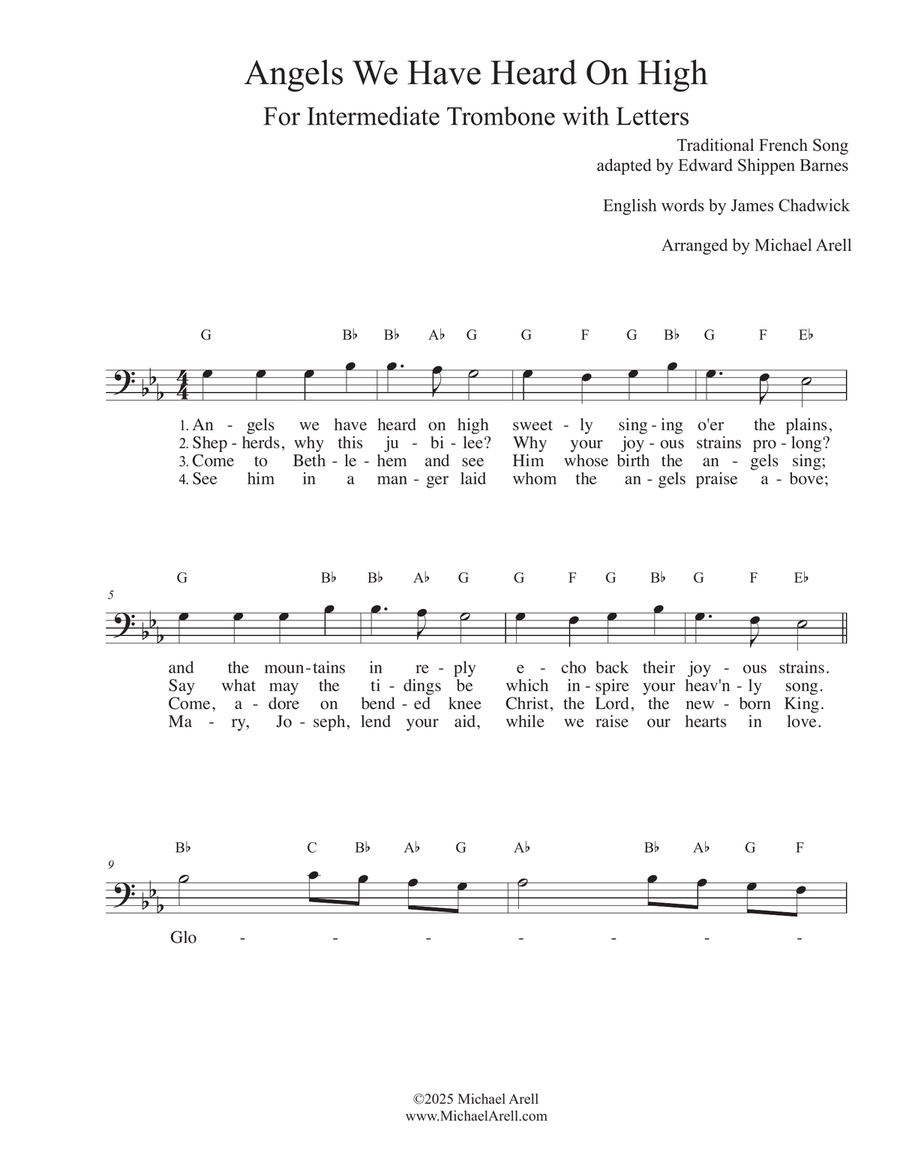 Angels We Have Heard On High for Trombone Bass Trombone scores gallery preview page 1