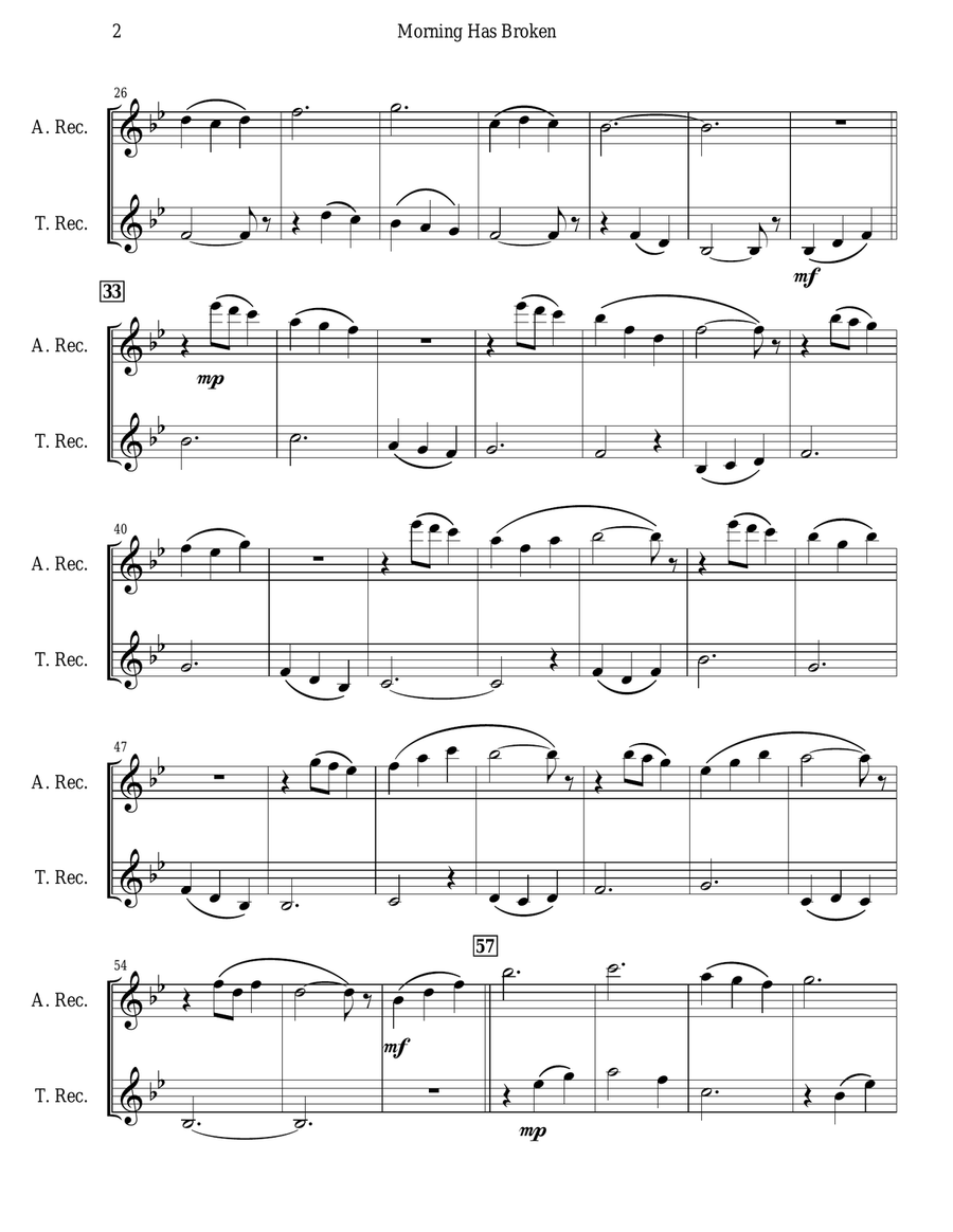 Morning Has Broken (Recorder Duet) Woodwind Duet scores gallery preview page 2