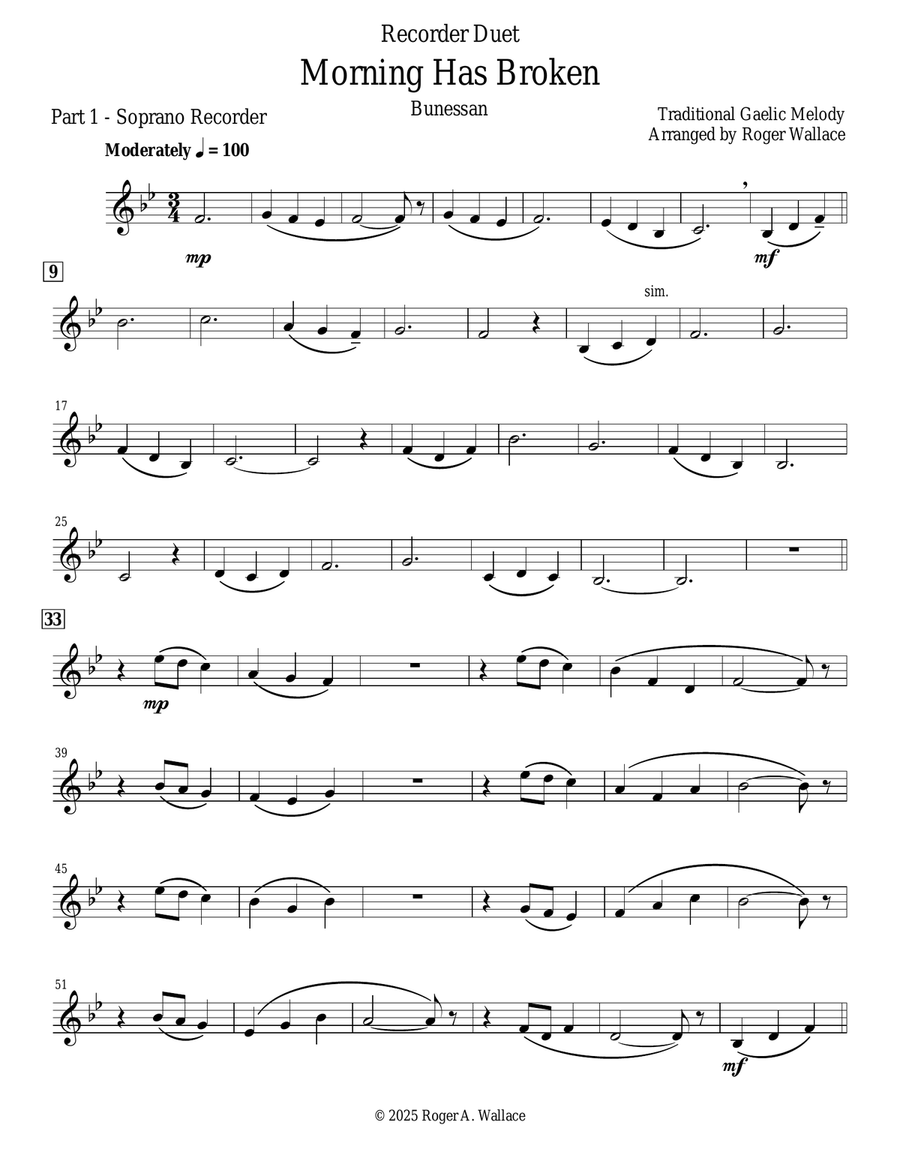 Morning Has Broken (Recorder Duet) Woodwind Duet scores gallery preview page 4