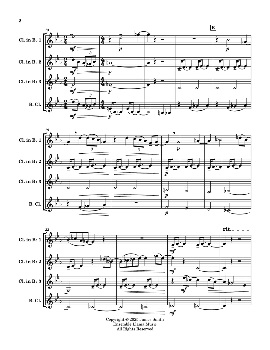 Des pas sur la neige (Footprints In The Snow) for Clarinet Quartet Clarinet Quartet scores gallery preview page 2