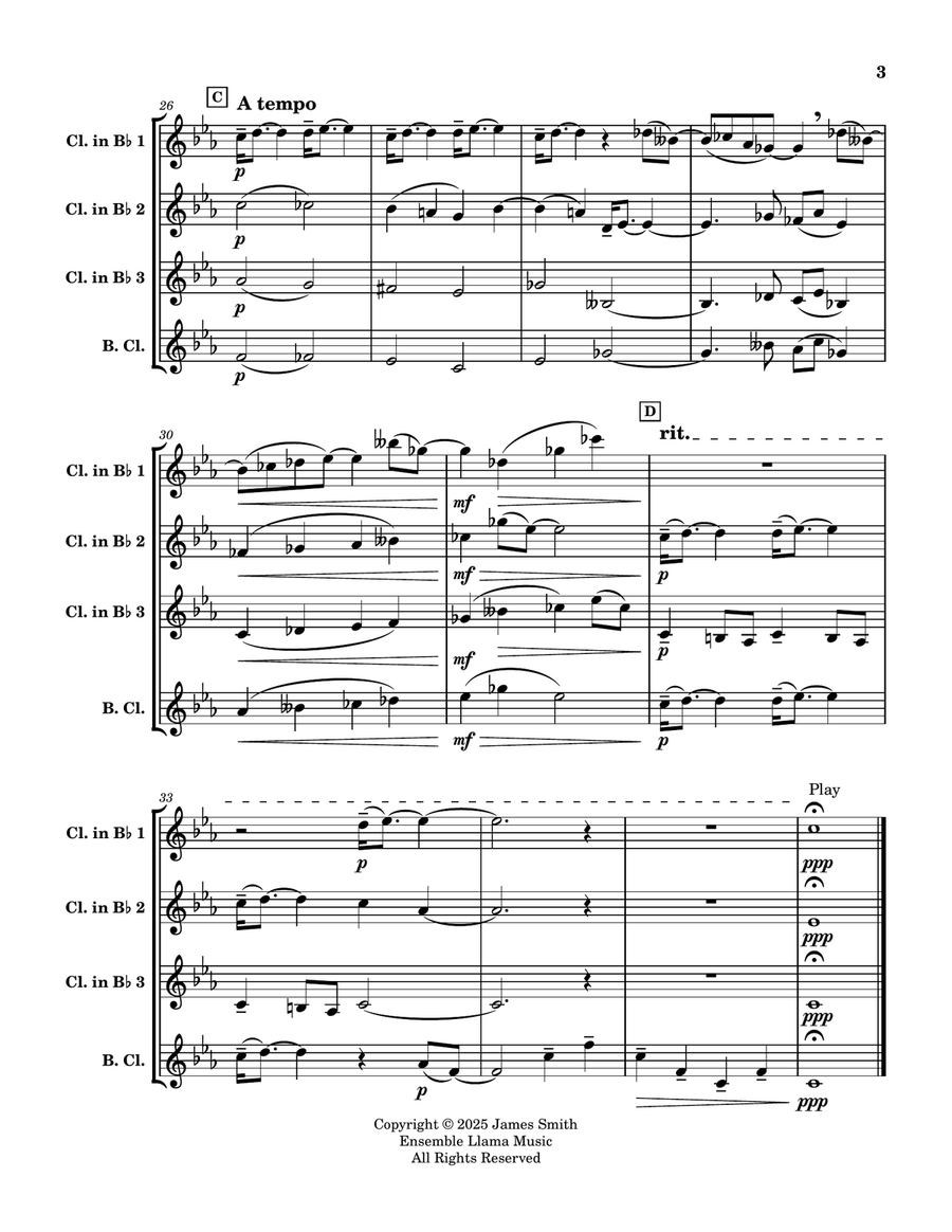 Des pas sur la neige (Footprints In The Snow) for Clarinet Quartet Clarinet Quartet scores gallery preview page 3