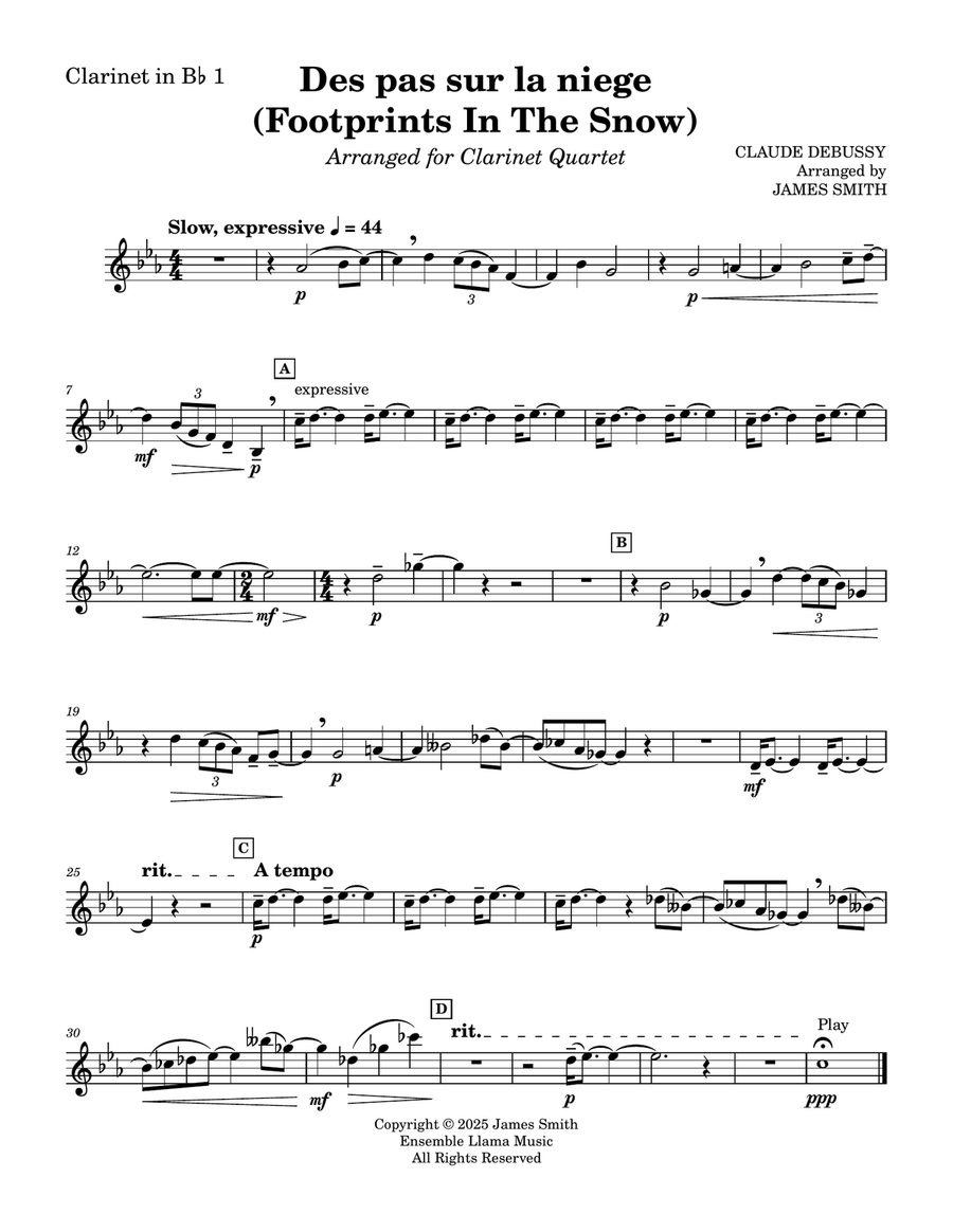 Des pas sur la neige (Footprints In The Snow) for Clarinet Quartet Clarinet Quartet scores gallery preview page 4
