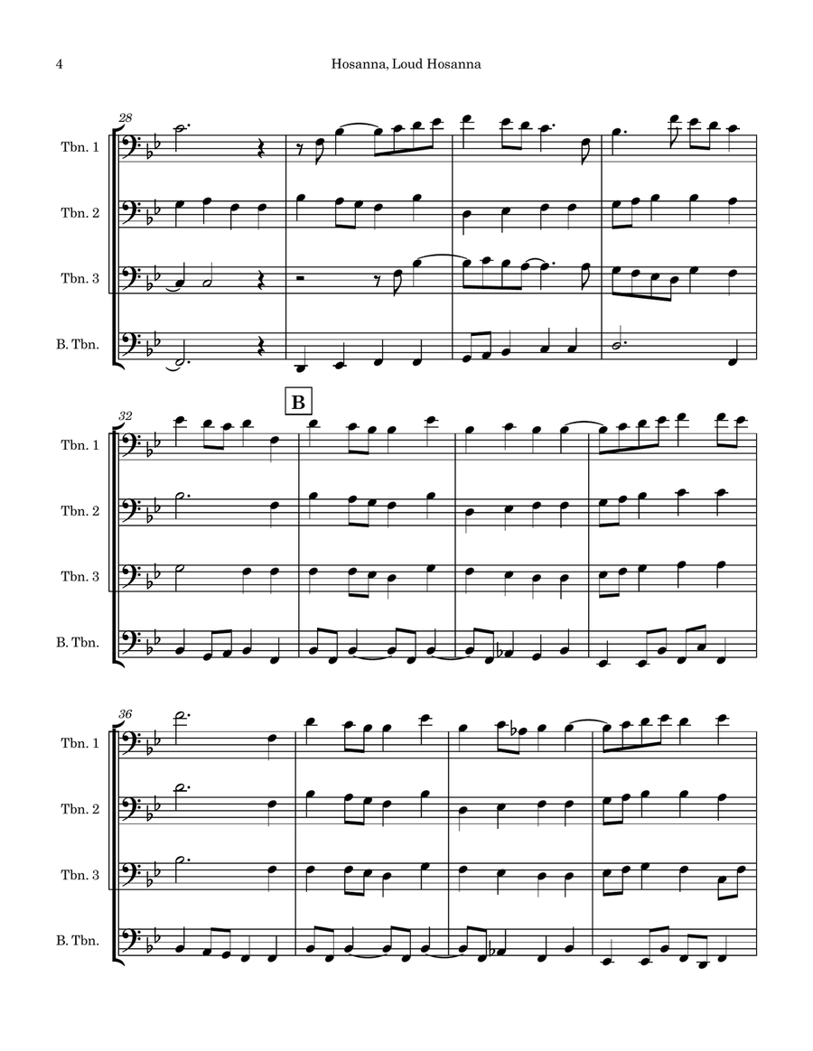 Hosanna, Loud Hosanna (Palm Sunday hymn) for Trombone Quartet Brass Quartet scores gallery preview page 4