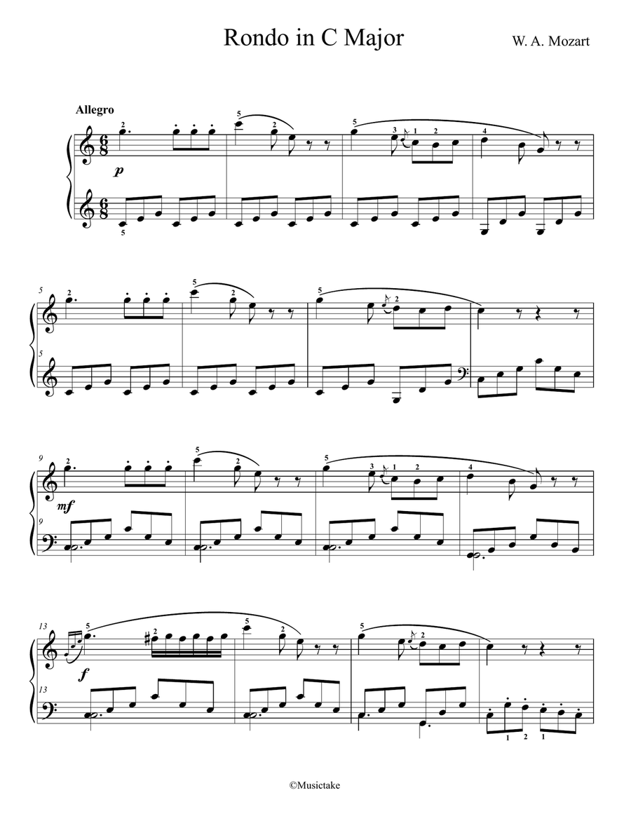 Mozart Rondo in C Major Mozart Rondo in C Major Easy Piano scores gallery preview page 1