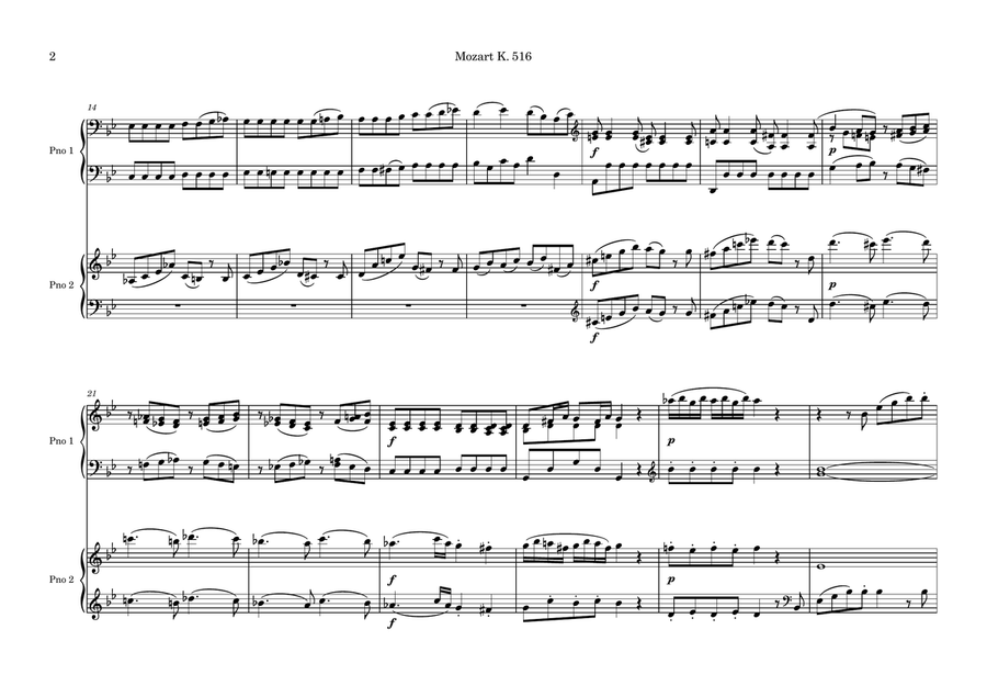 String Quintet in G minor K.516, arranged for 2 pianos Piano scores gallery preview page 2
