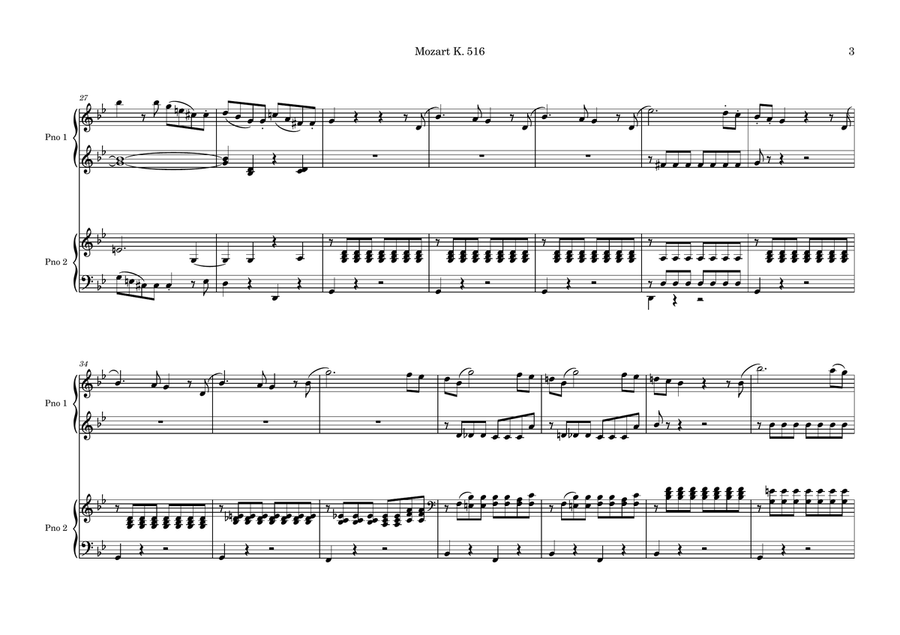 String Quintet in G minor K.516, arranged for 2 pianos Piano scores gallery preview page 3