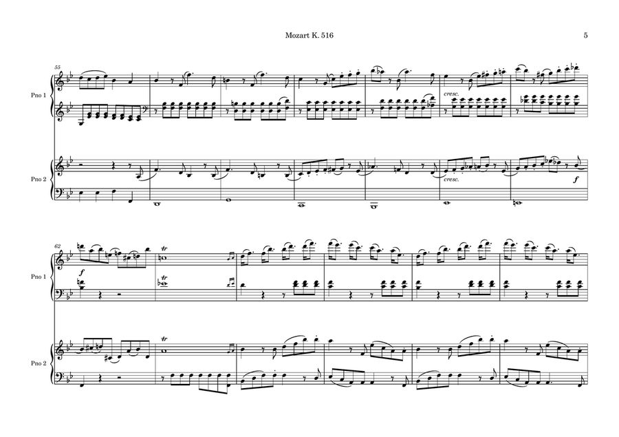 String Quintet in G minor K.516, arranged for 2 pianos Piano scores gallery preview page 5