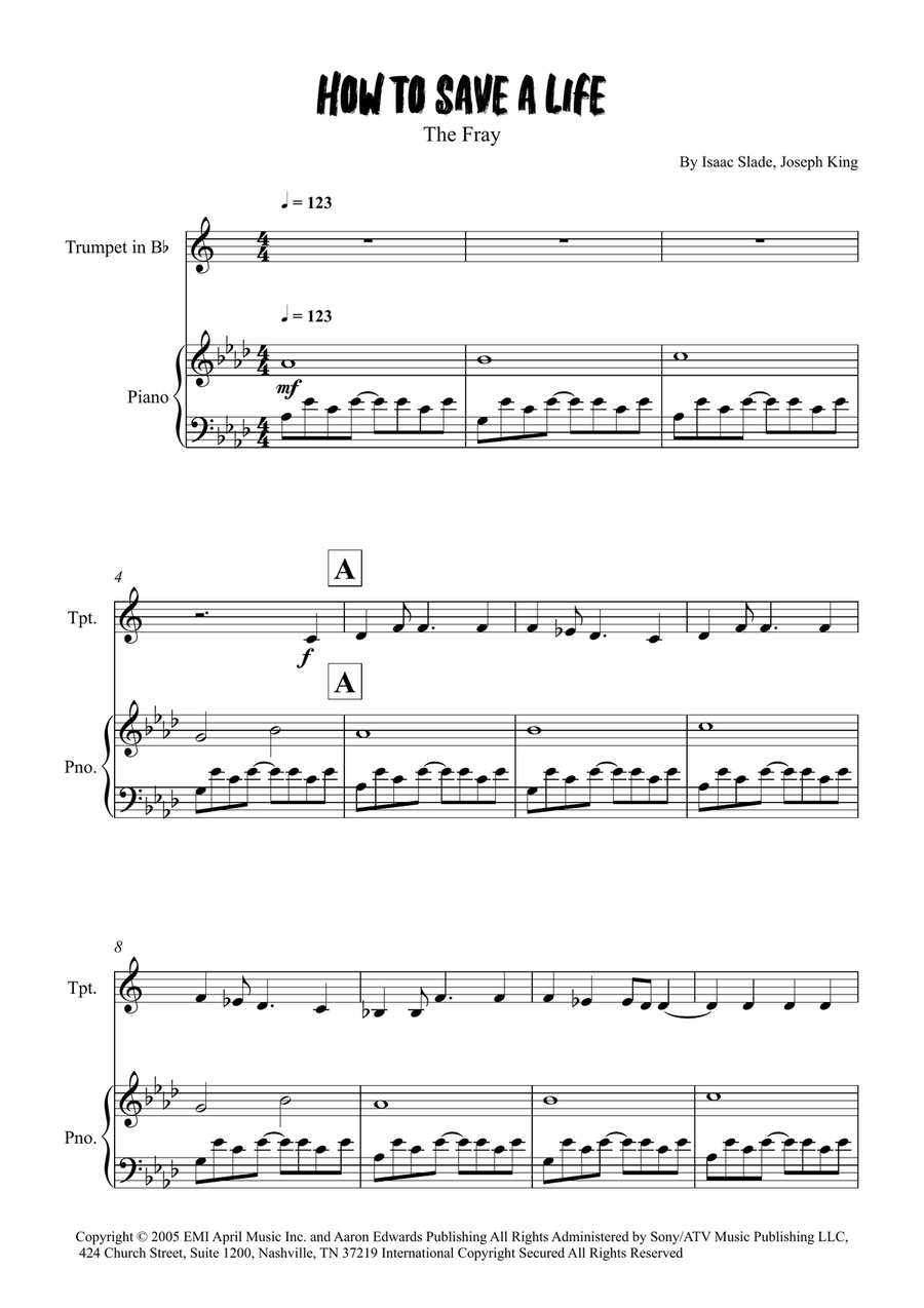 How To Save A Life How To Save A Life Trumpet Solo scores gallery preview page 1