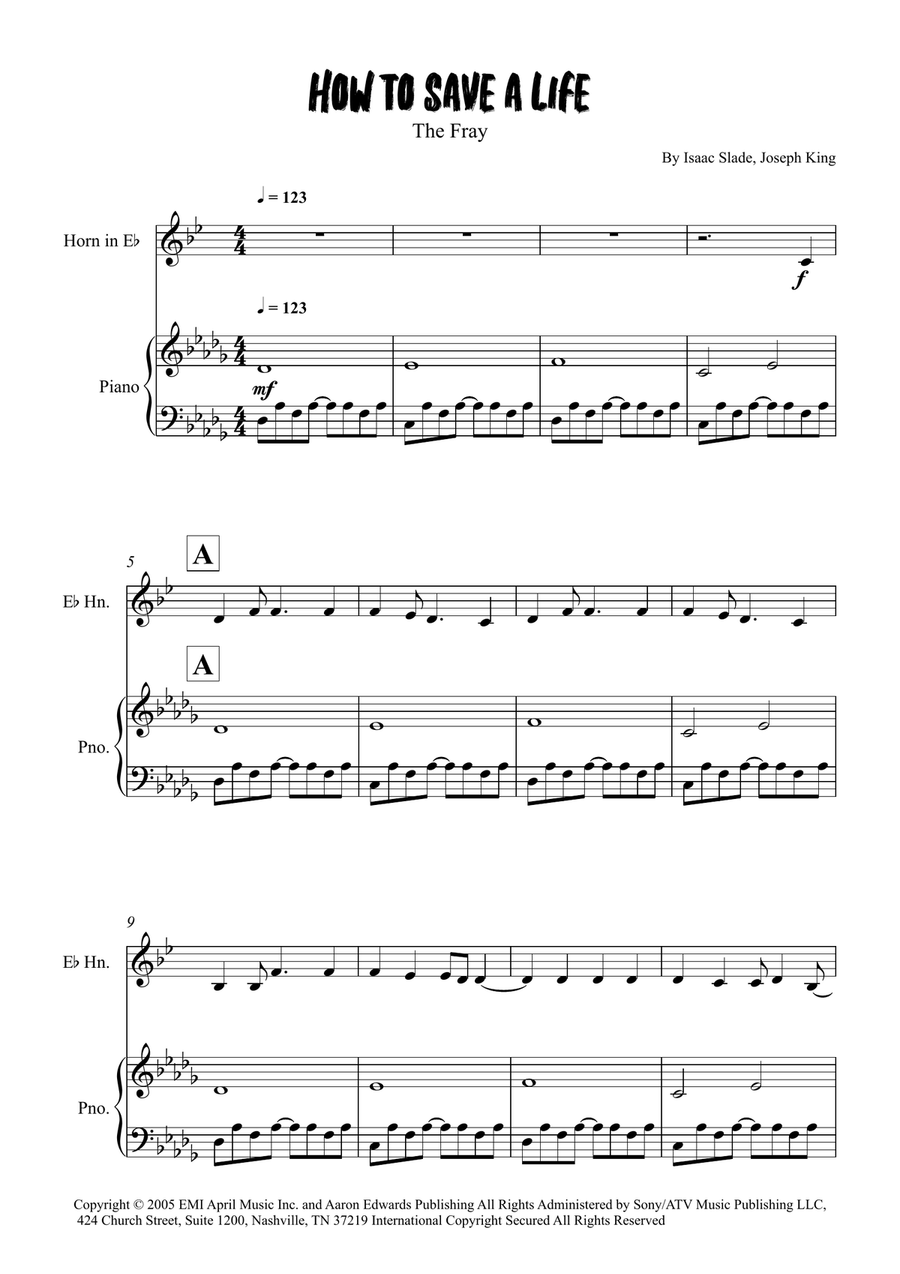 How To Save A Life How To Save A Life Horn scores gallery preview page 1