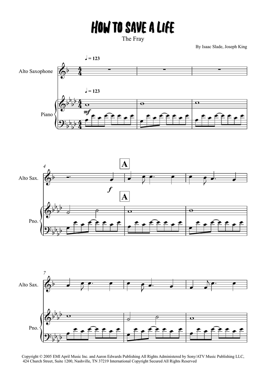 How To Save A Life How To Save A Life Alto Saxophone scores gallery preview page 1