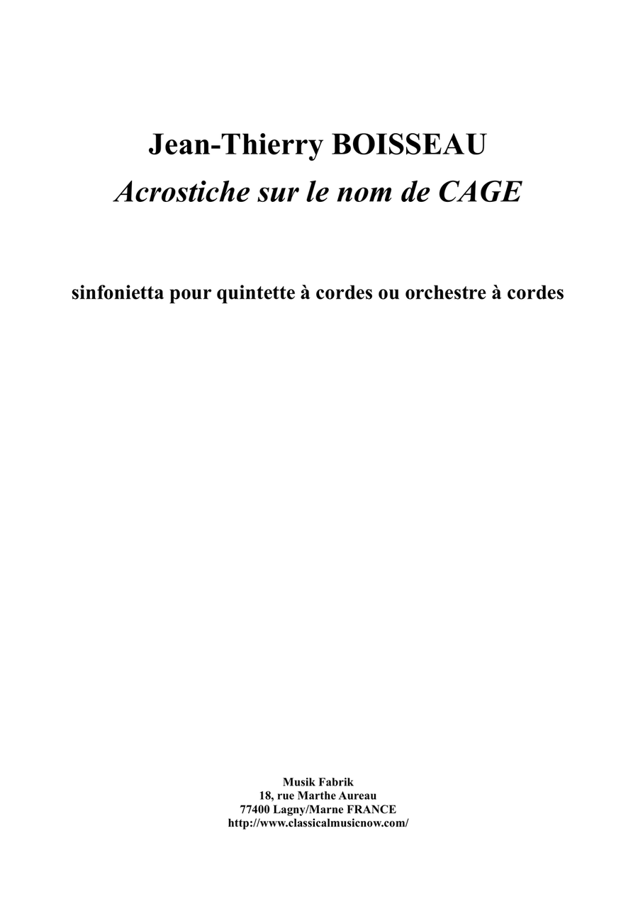 Acrostiche sur le nom de CAGE, sinfonietta for strings, score only - Score Only String Orchestra scores gallery preview page 1
