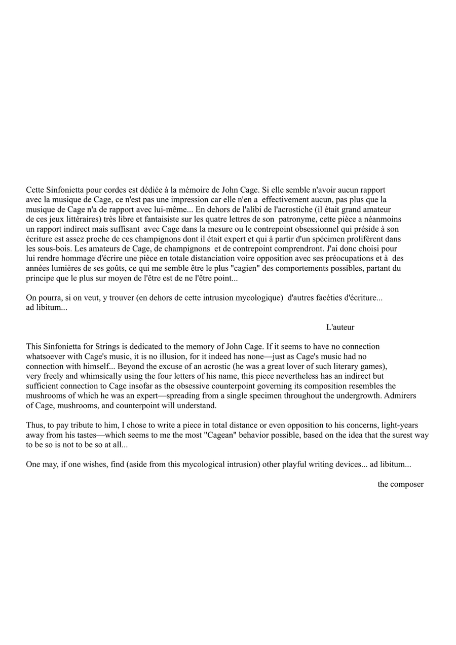 Acrostiche sur le nom de CAGE, sinfonietta for strings, score only - Score Only String Orchestra scores gallery preview page 2