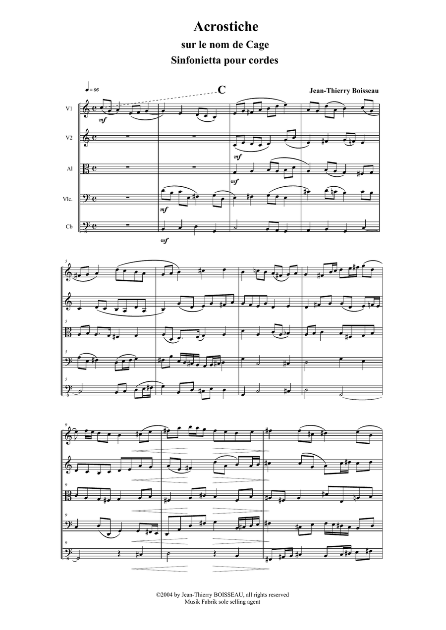 Acrostiche sur le nom de CAGE, sinfonietta for strings, score only - Score Only String Orchestra scores gallery preview page 3