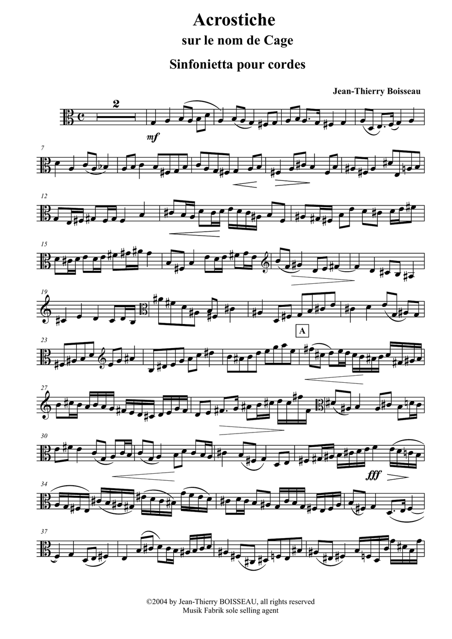 Acrostiche sur le nom de CAGE, sinfonietta for strings, viola part String Orchestra scores gallery preview page 2