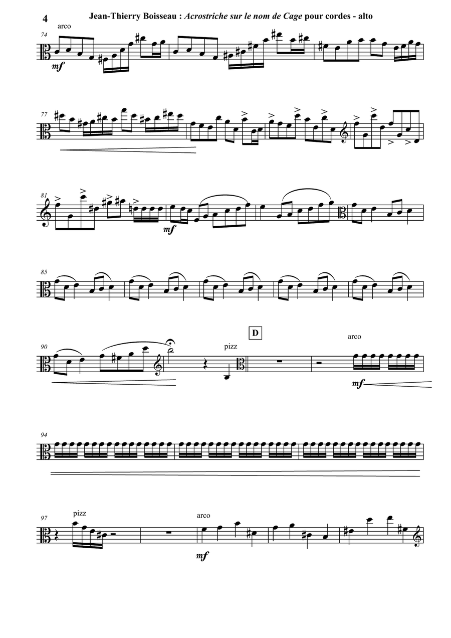 Acrostiche sur le nom de CAGE, sinfonietta for strings, viola part String Orchestra scores gallery preview page 4