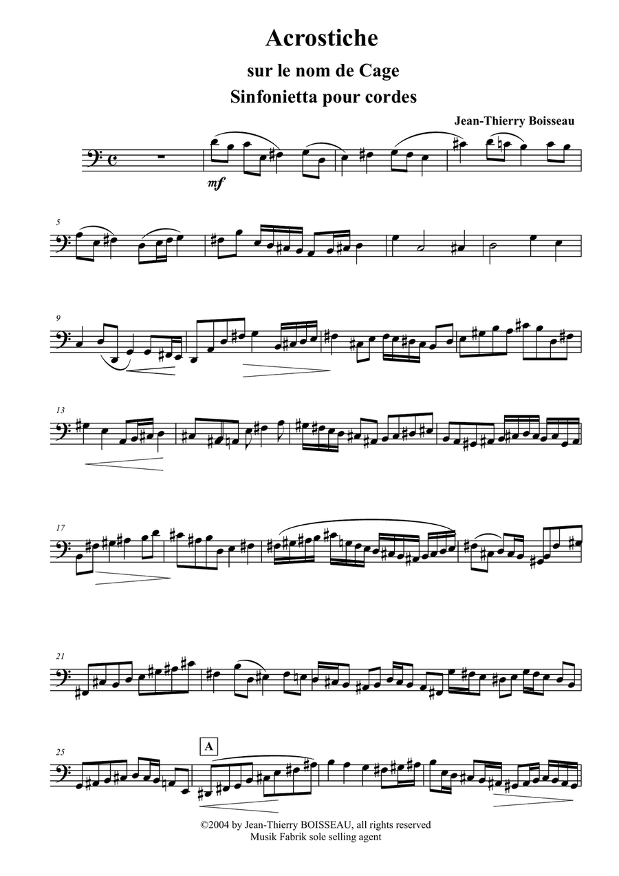 Acrostiche sur le nom de CAGE, sinfonietta for strings, cello part String Orchestra scores gallery preview page 2