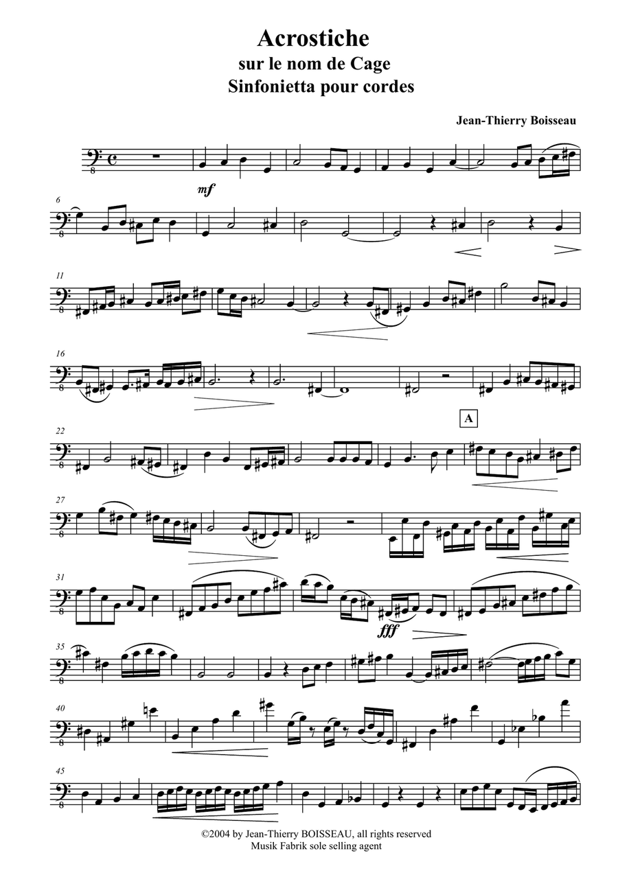Acrostiche sur le nom de CAGE, sinfonietta for strings, double bass part String Orchestra scores gallery preview page 2