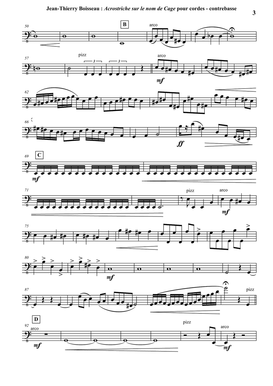Acrostiche sur le nom de CAGE, sinfonietta for strings, double bass part String Orchestra scores gallery preview page 3