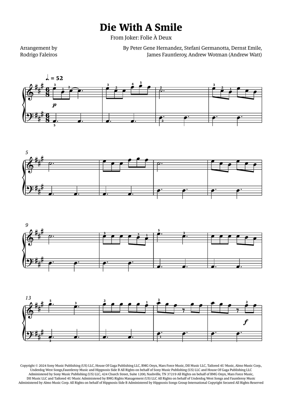 Die With A Smile Die With A Smile Easy Piano scores gallery preview page 1