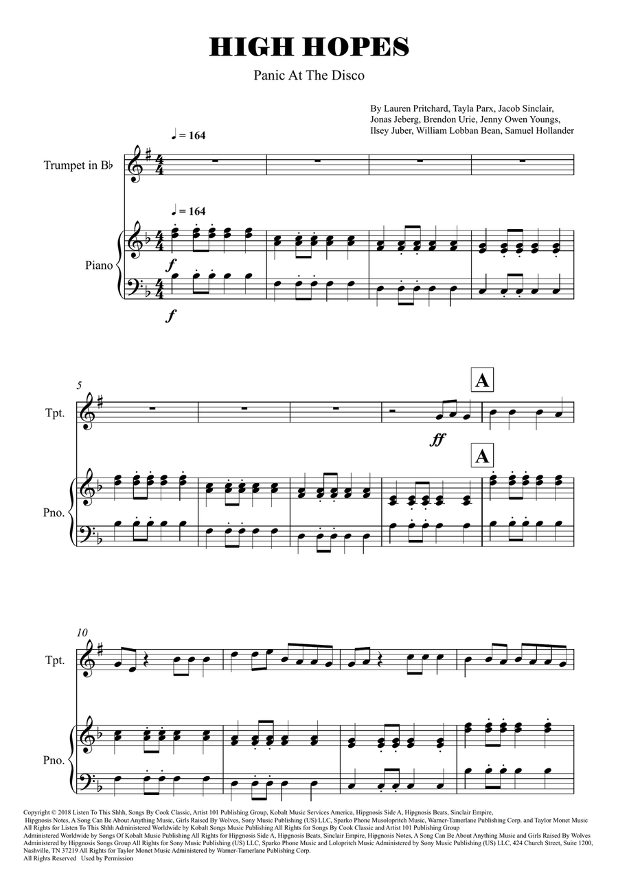 High Hopes High Hopes Trumpet Solo scores gallery preview page 1