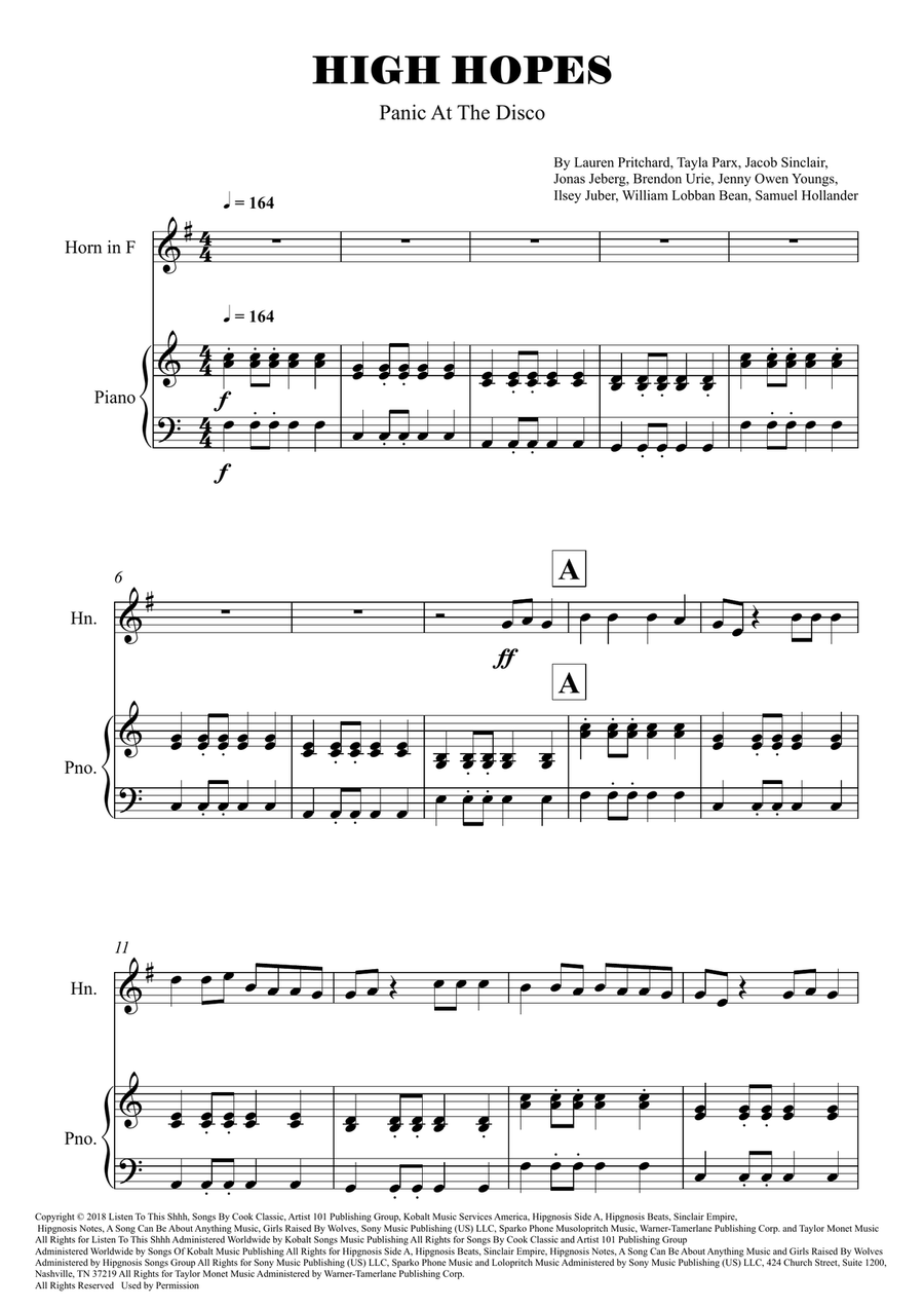 High Hopes High Hopes Piano scores gallery preview page 1