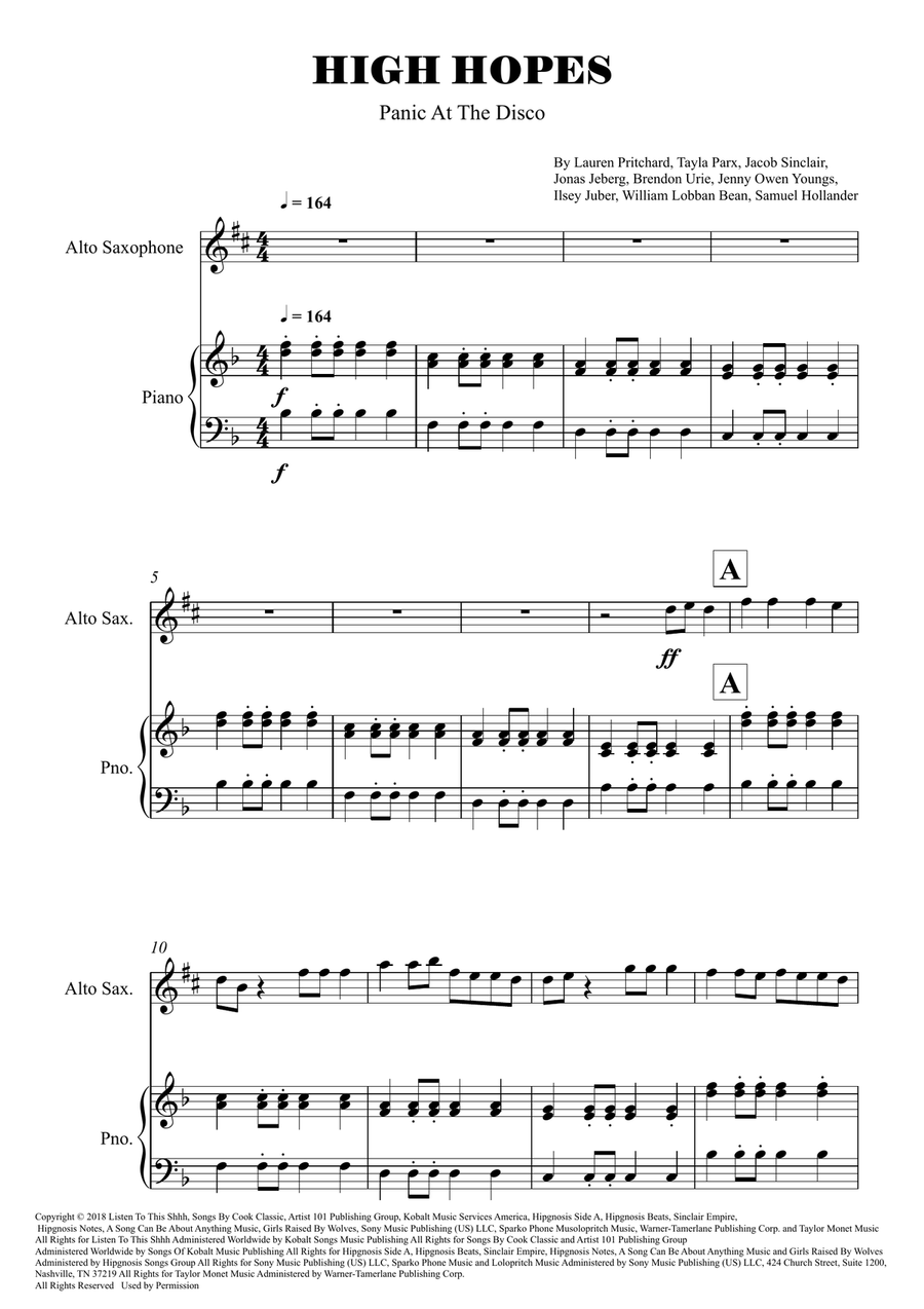 High Hopes High Hopes Alto Saxophone scores gallery preview page 1
