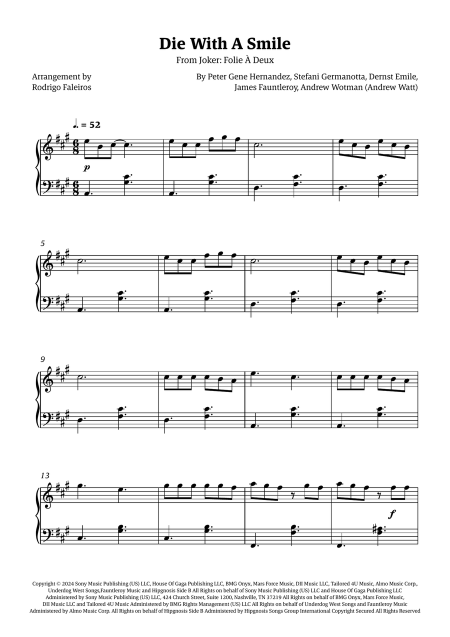 Die With A Smile Die With A Smile Easy Piano scores gallery preview page 1