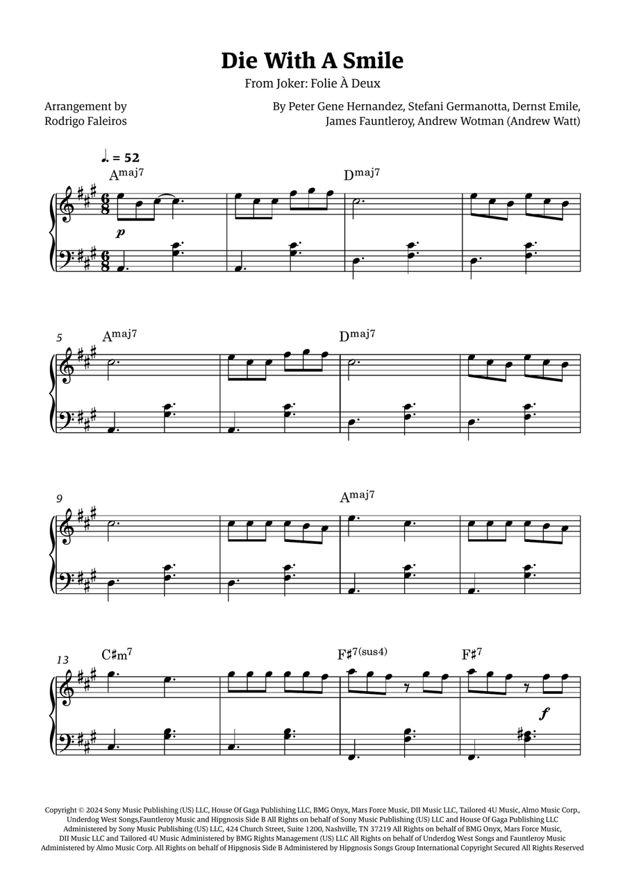 Die With A Smile Die With A Smile Easy Piano scores gallery preview page 1
