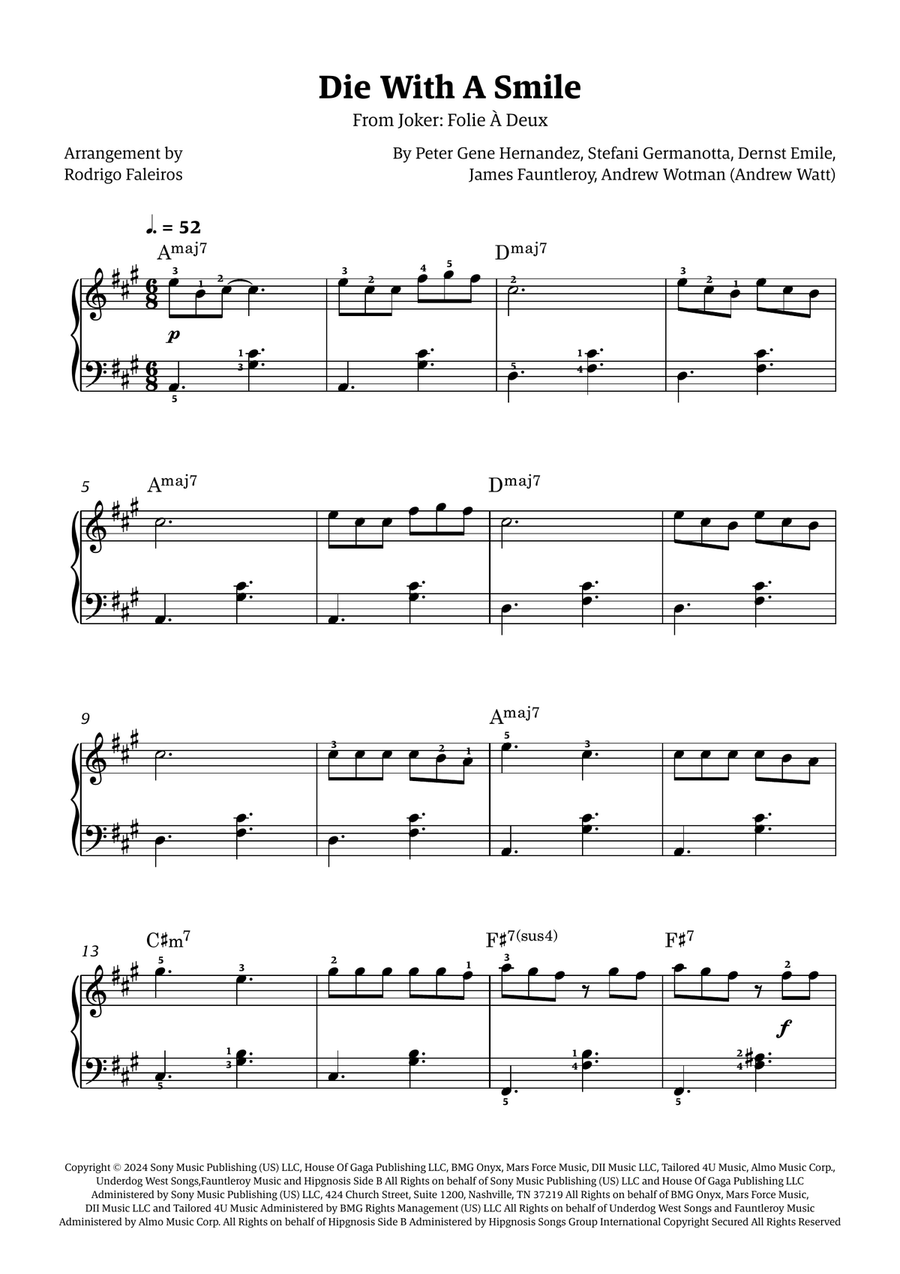 Die With A Smile Easy Piano scores gallery preview page 1