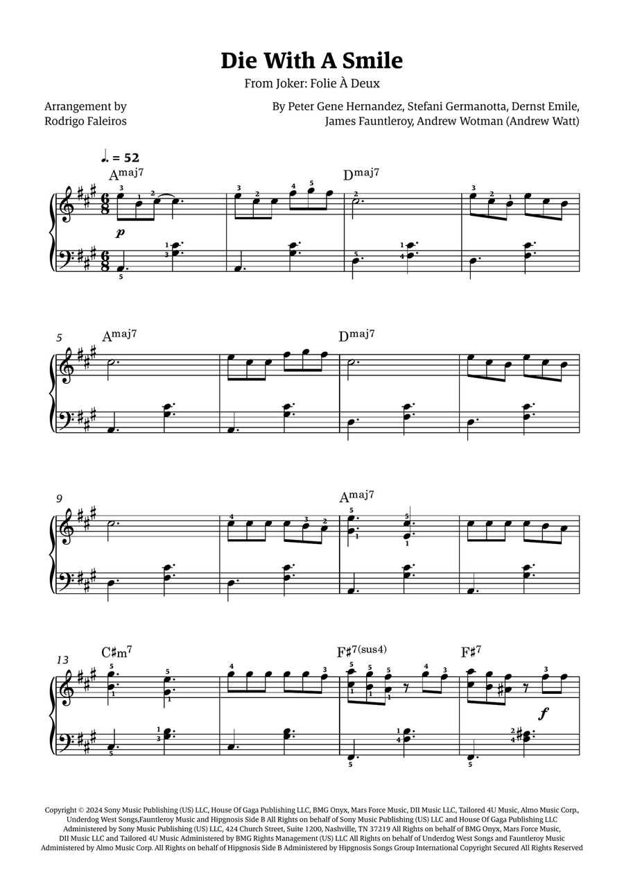 Die With A Smile Easy Piano scores gallery preview page 1