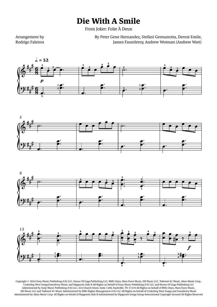 Die With A Smile Easy Piano scores gallery preview page 1