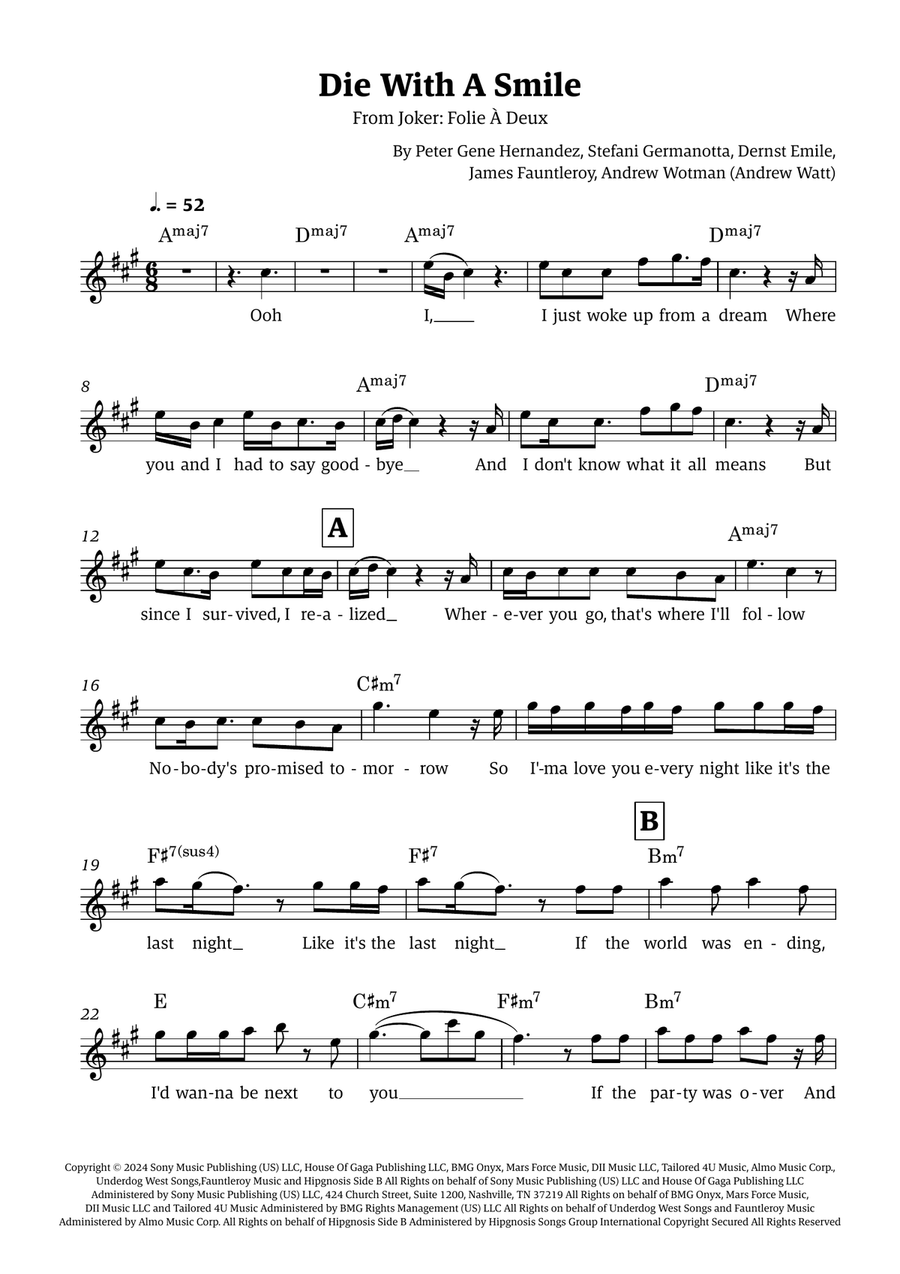 Die With A Smile Die With A Smile Piano scores gallery preview page 1