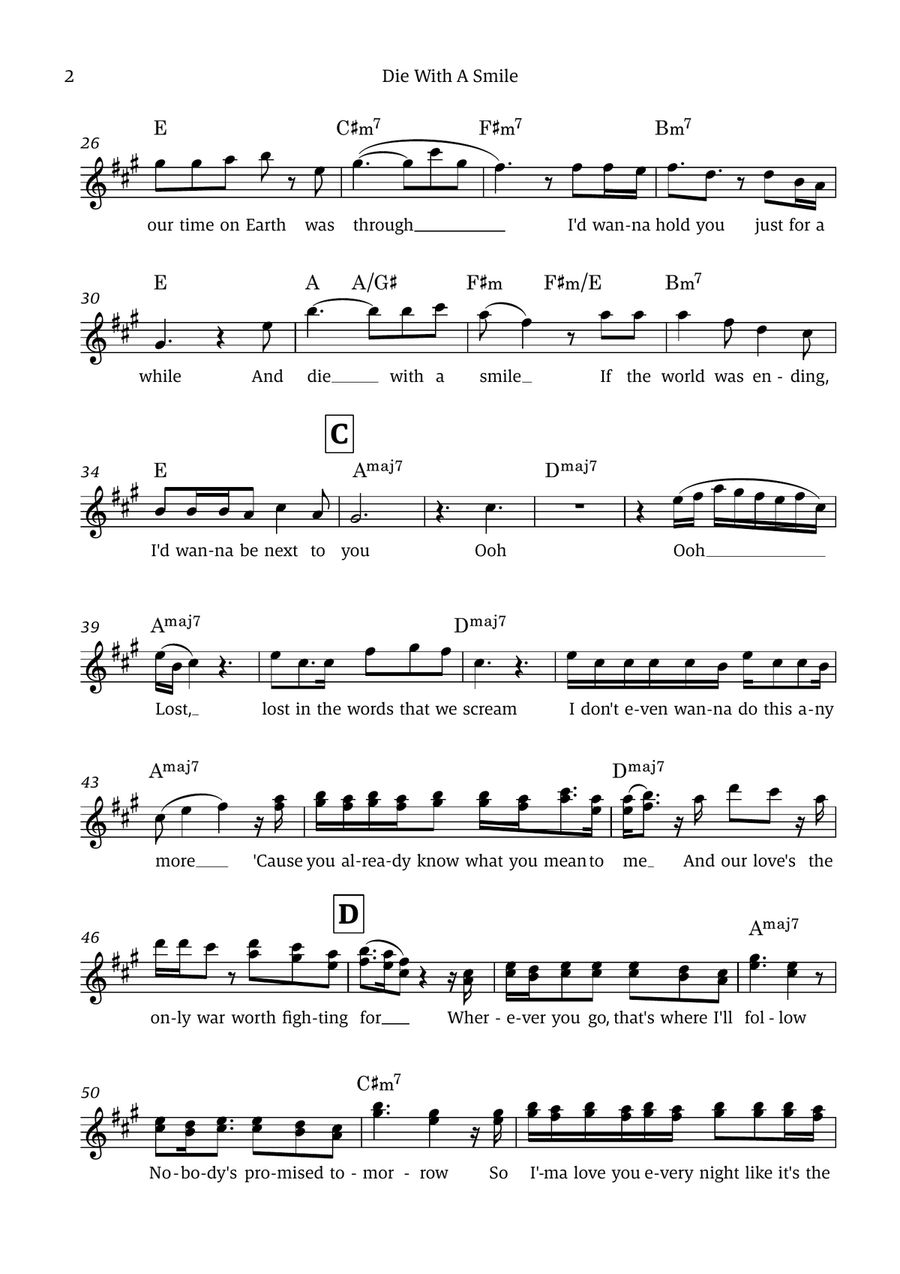 Die With A Smile Die With A Smile Piano scores gallery preview page 2