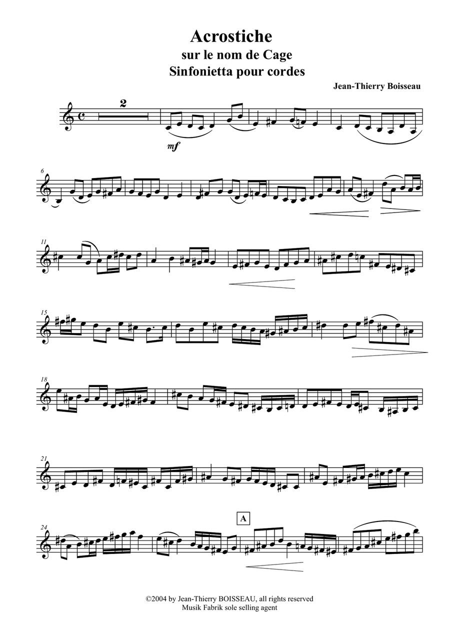Acrostiche sur le nom de CAGE, sinfonietta for strings, violin II part String Orchestra scores gallery preview page 2