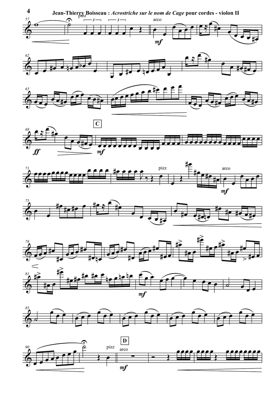 Acrostiche sur le nom de CAGE, sinfonietta for strings, violin II part String Orchestra scores gallery preview page 4