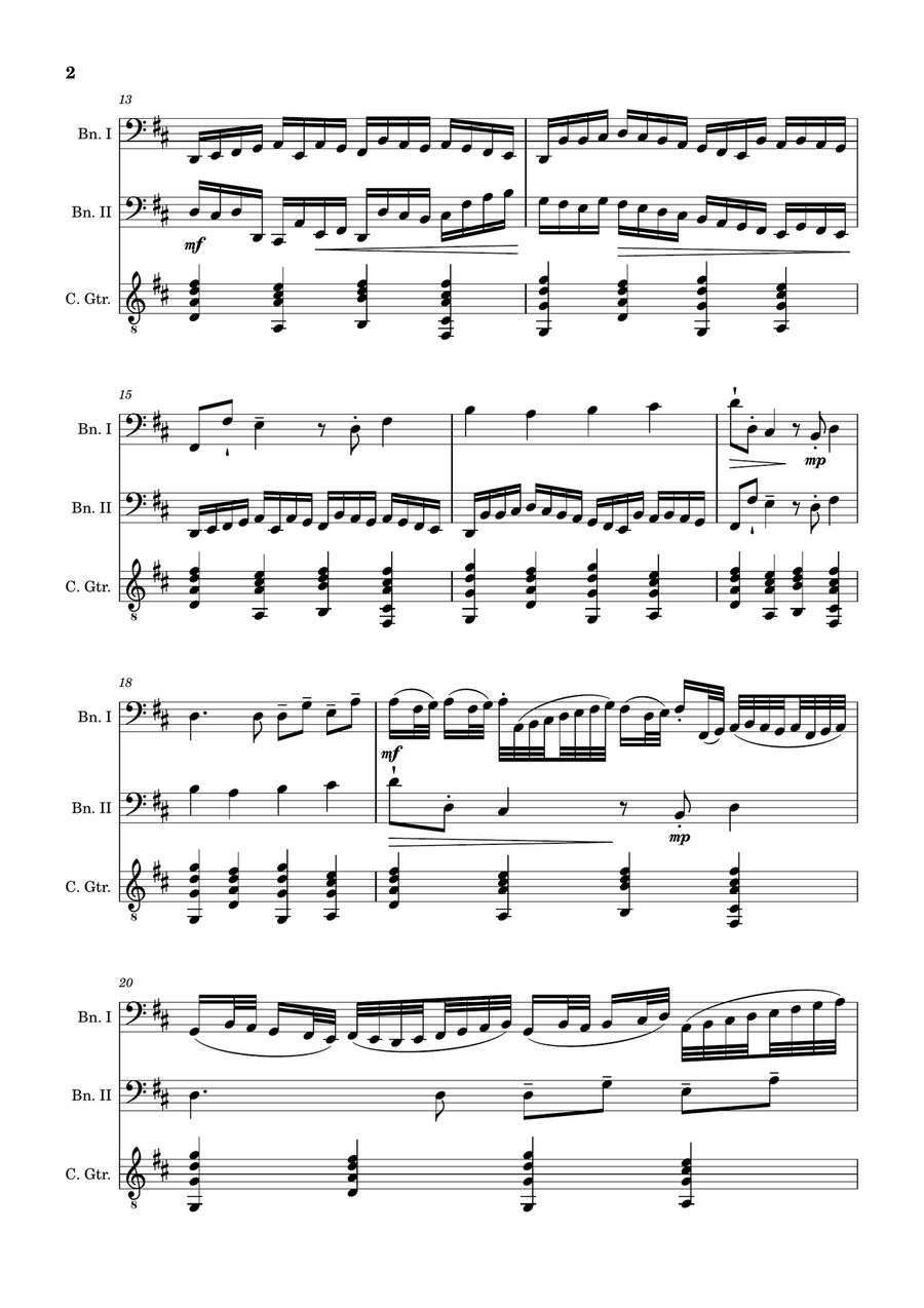 Canon in D Major, P.37; T.337. Bassoon Duet and Guitar. Score and Parts. Chamber Music scores gallery preview page 2