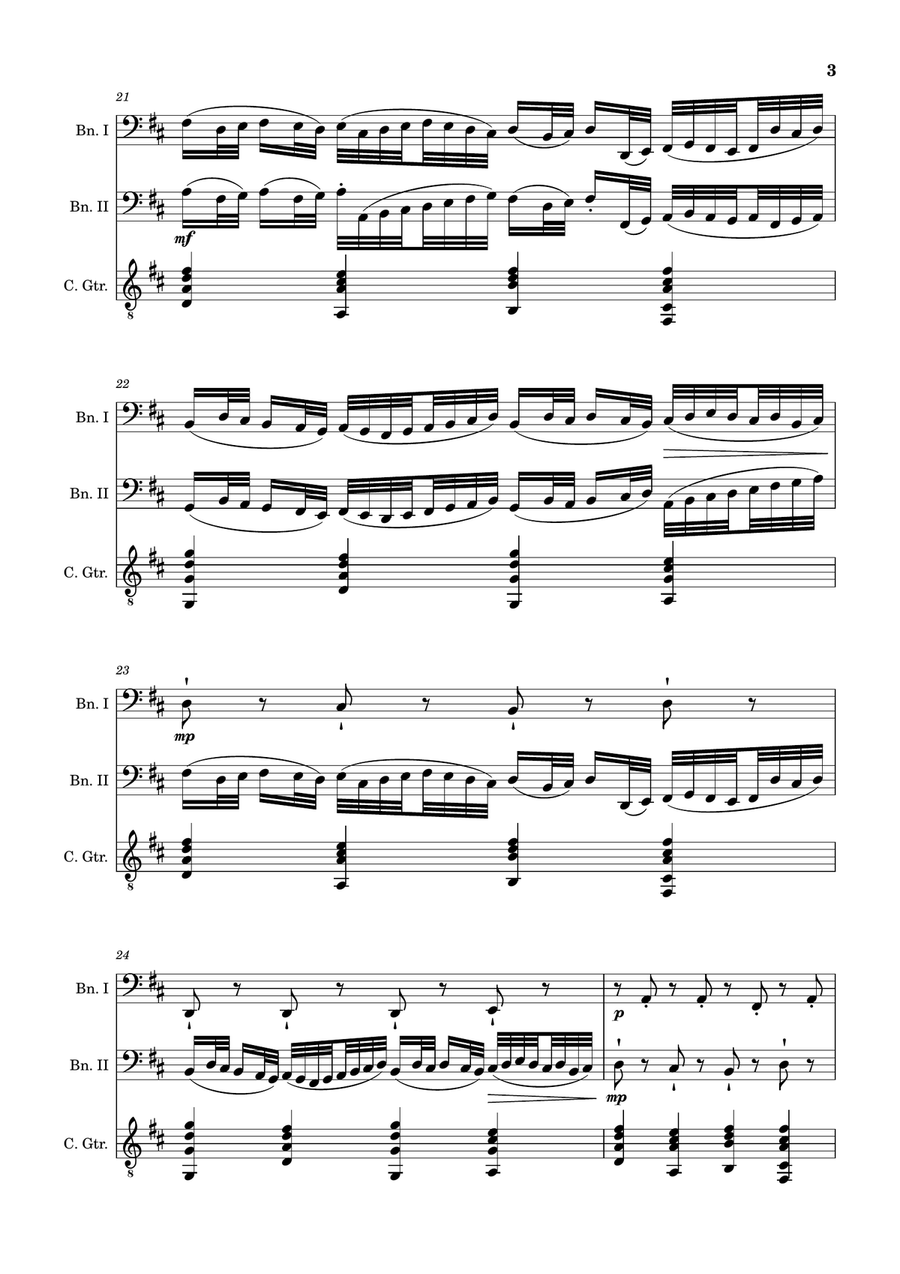 Canon in D Major, P.37; T.337. Bassoon Duet and Guitar. Score and Parts. Chamber Music scores gallery preview page 3