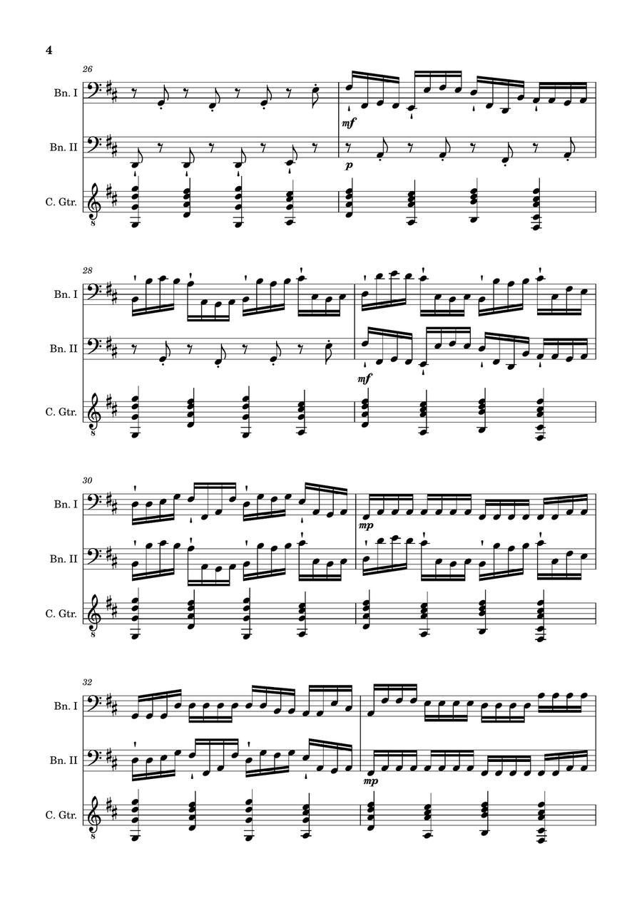 Canon in D Major, P.37; T.337. Bassoon Duet and Guitar. Score and Parts. Chamber Music scores gallery preview page 4
