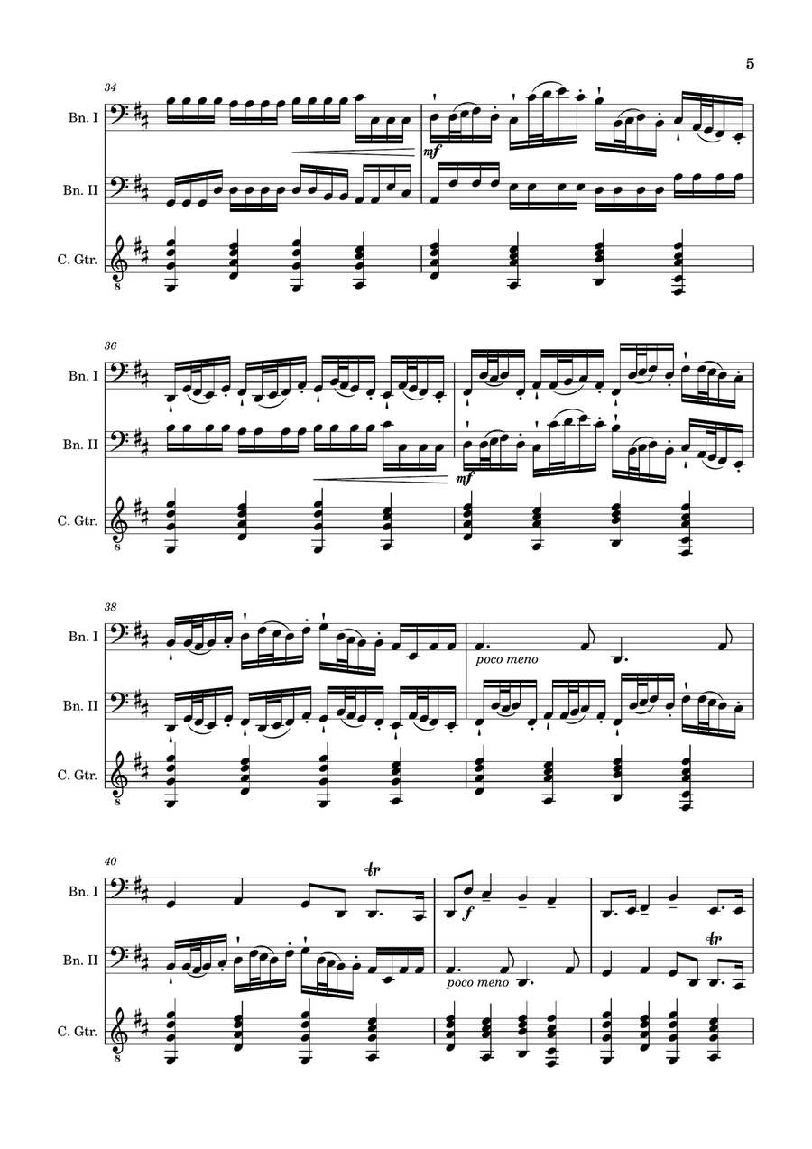 Canon in D Major, P.37; T.337. Bassoon Duet and Guitar. Score and Parts. Chamber Music scores gallery preview page 5