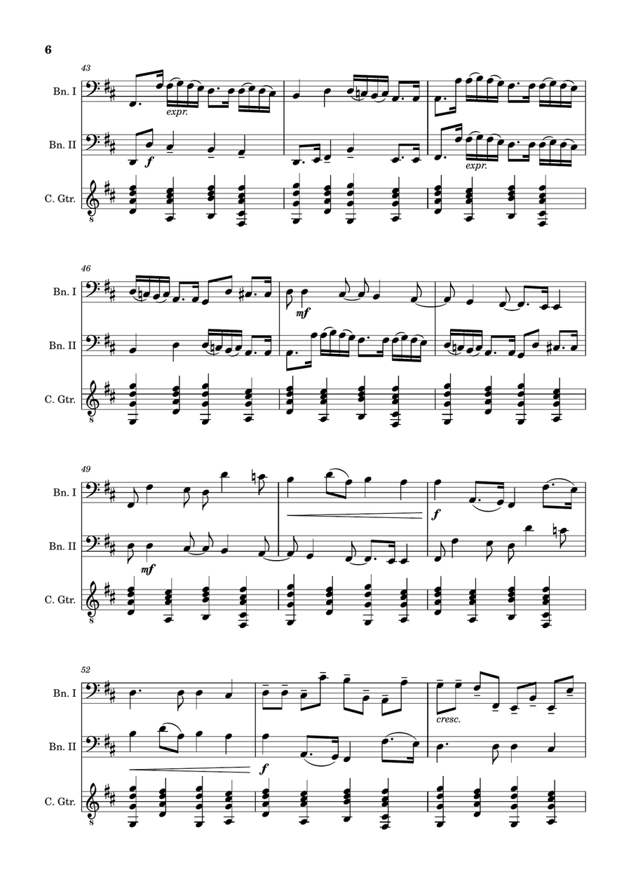 Canon in D Major, P.37; T.337. Bassoon Duet and Guitar. Score and Parts. Chamber Music scores gallery preview page 6
