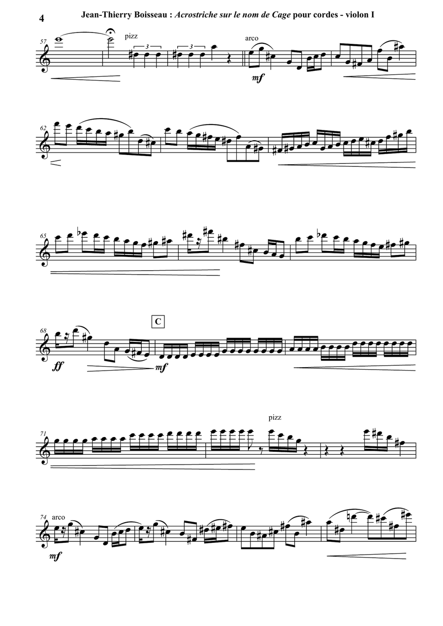 Acrostiche sur le nom de CAGE, sinfonietta for strings, violin I part String Orchestra scores gallery preview page 4