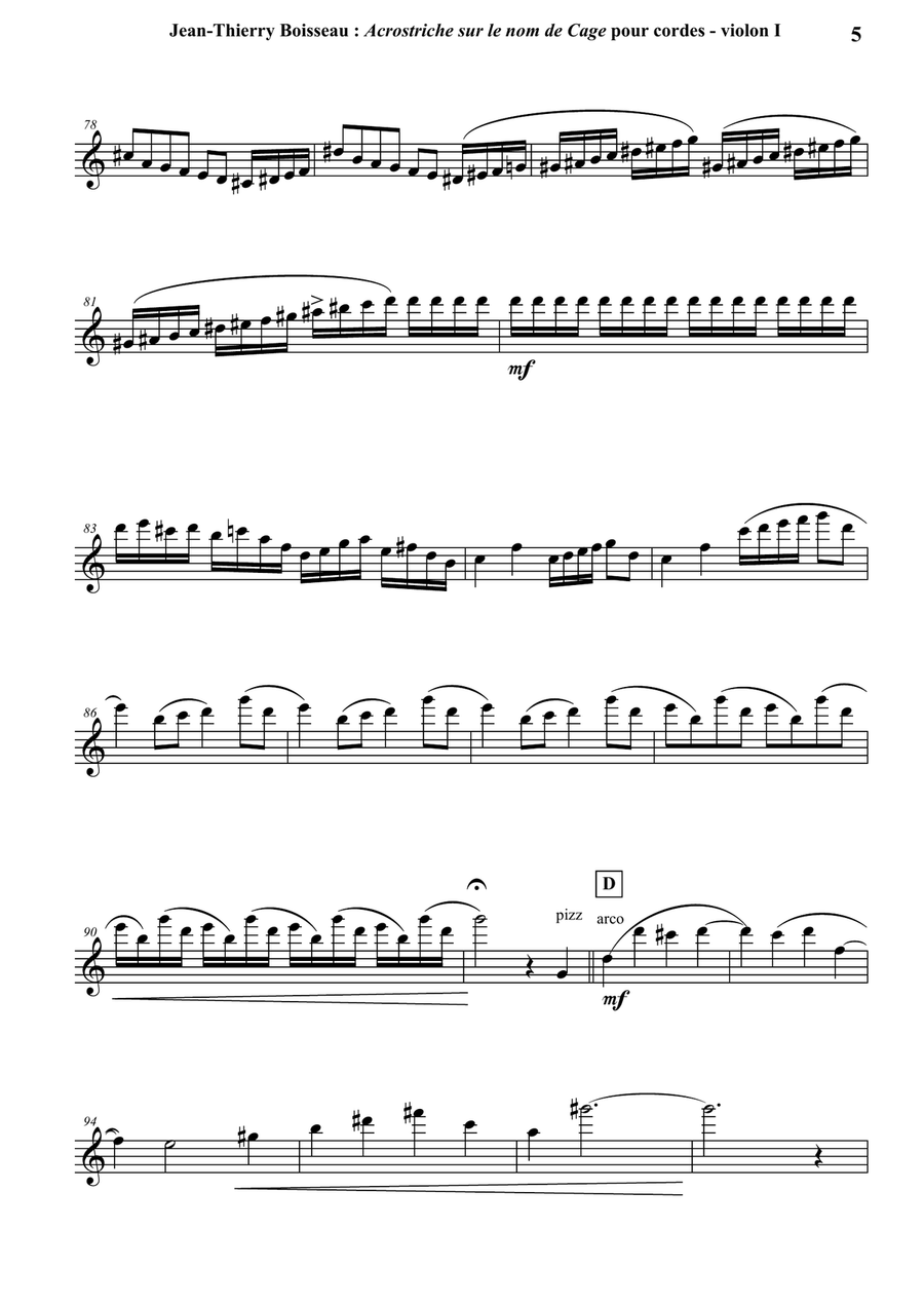 Acrostiche sur le nom de CAGE, sinfonietta for strings, violin I part String Orchestra scores gallery preview page 5