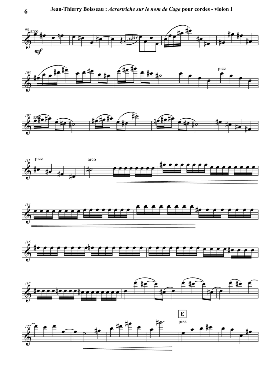 Acrostiche sur le nom de CAGE, sinfonietta for strings, violin I part String Orchestra scores gallery preview page 6