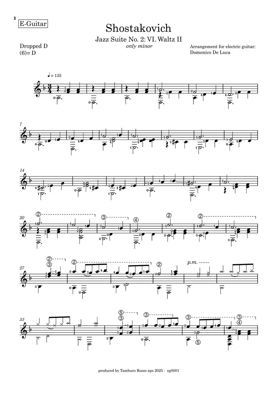 Shostakovich Jazz Suite No. 2: VI. Waltz II Trascrizione per Chitarra elettrica Piano, Vocal scores gallery preview page 4