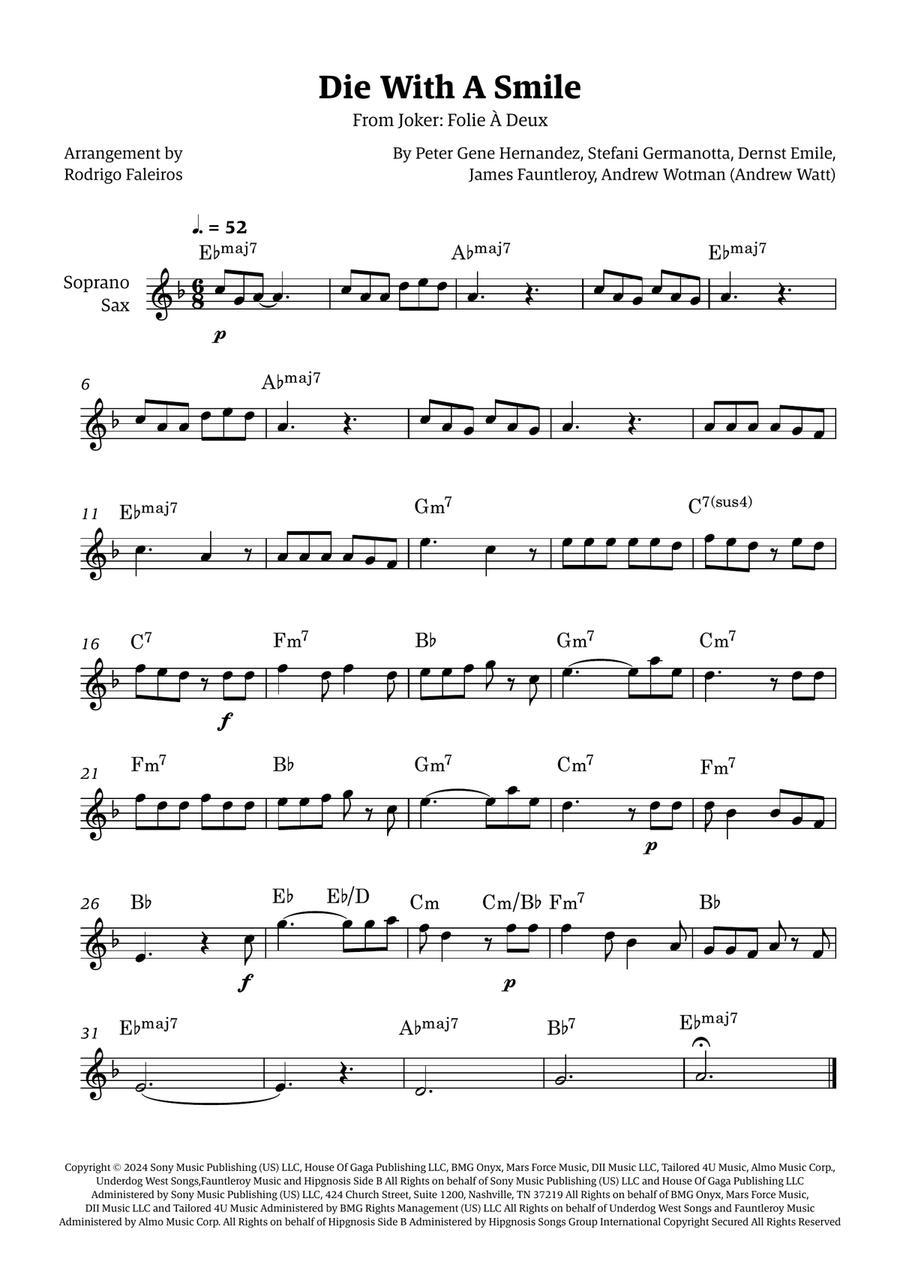Die With A Smile Die With A Smile Soprano Saxophone scores gallery preview page 1