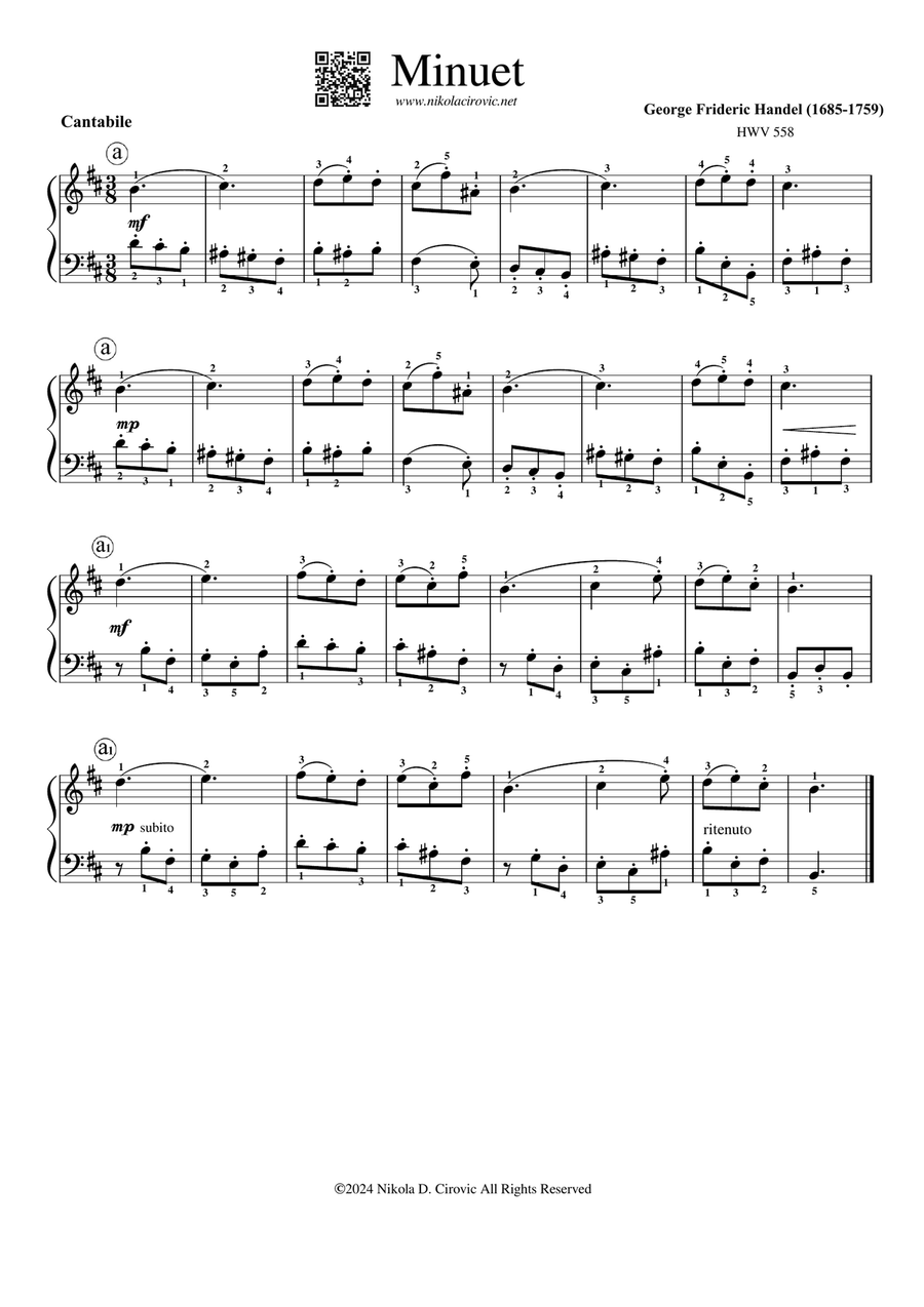 Minuet in B Minor HWV 558 by G. F. Handel Piano Method scores gallery preview page 1