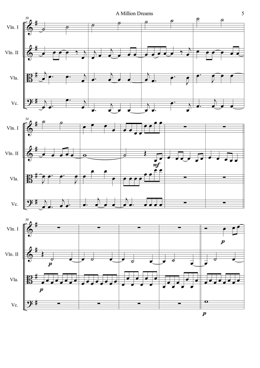 A Million Dreams A Million Dreams String Quartet scores gallery preview page 5