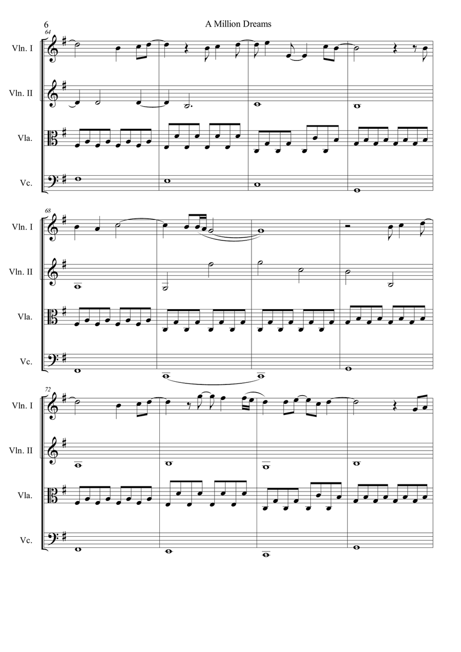 A Million Dreams A Million Dreams String Quartet scores gallery preview page 6
