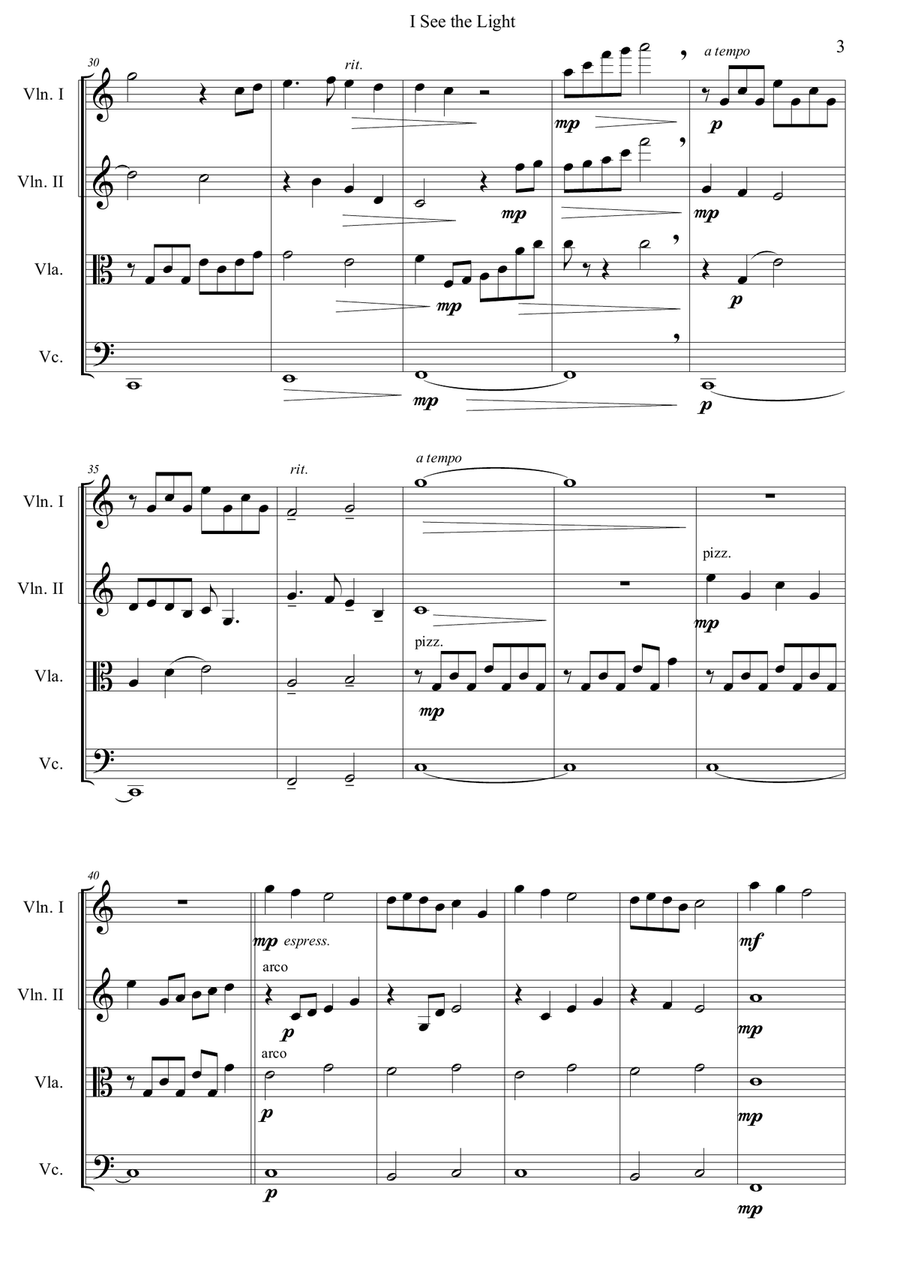 I See The Light I See The Light String Quartet scores gallery preview page 3